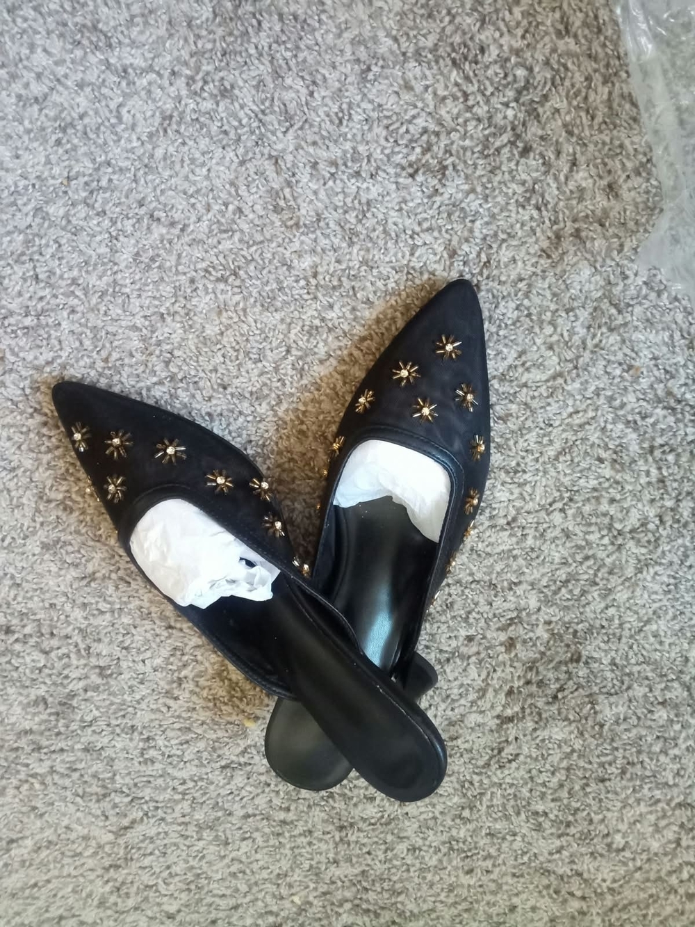 & Other Stories Black Pointed Slip-On Mules with Gold Star Studs